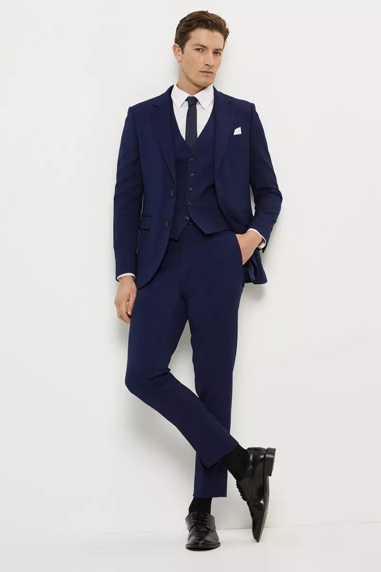 Mens Textured Single-Breasted Skinny Suit Jacket - Navy