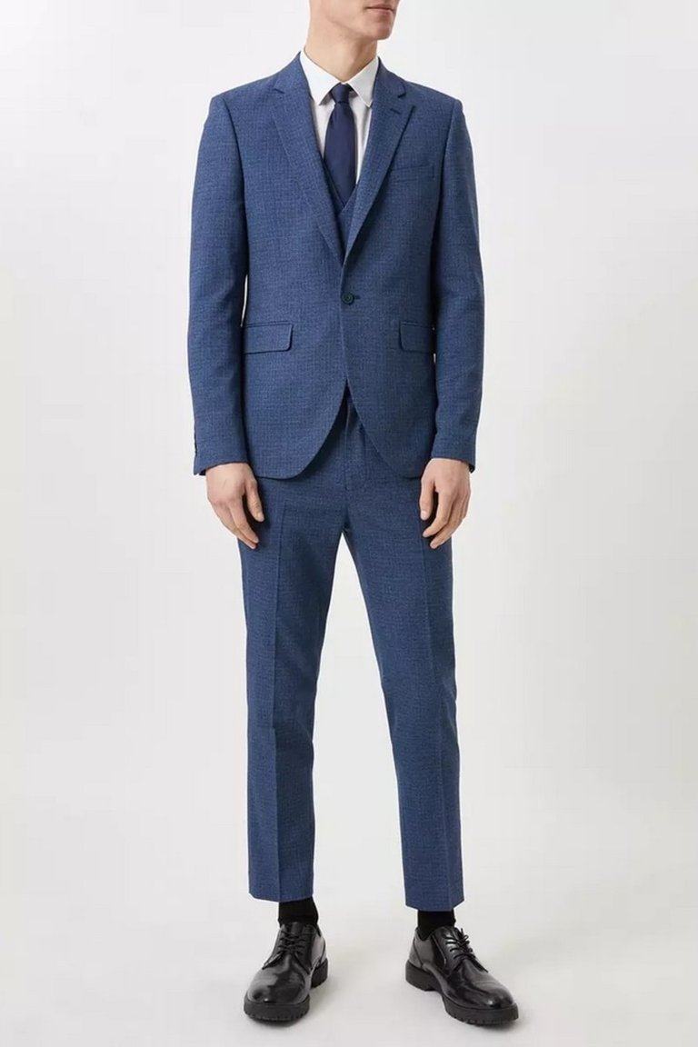 Mens Textured Skinny Suit Jacket - Blue