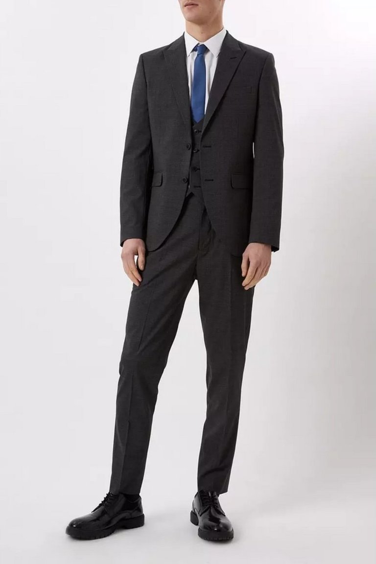Mens Textured Slim Suit Jacket - Charcoal - Charcoal
