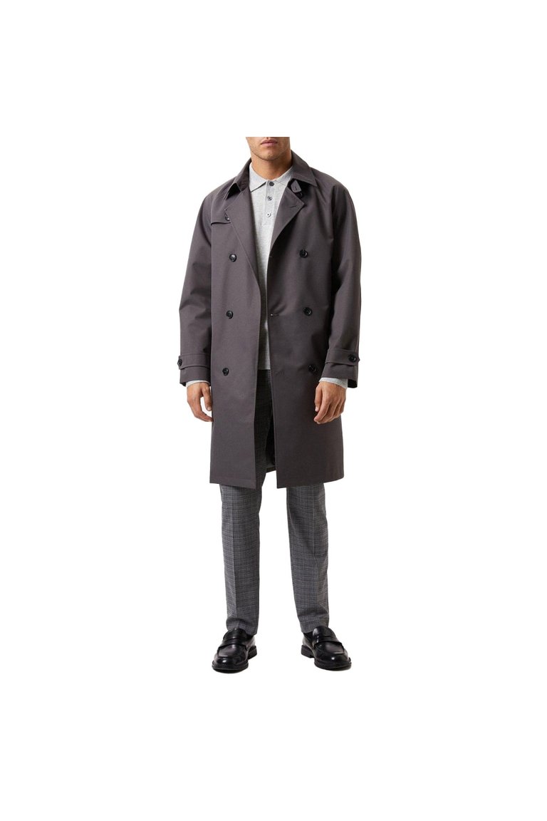 Mens Twill Double-Breasted Trench Coat - Charcoal