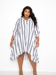 Asymmetric Stripe Shirt Dress - Black Stripe - Black Stripe