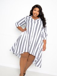 Asymmetric Stripe Shirt Dress - Black Stripe