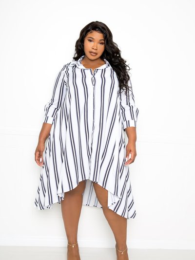 Buxom Couture Asymmetric Stripe Shirt Dress - Black Stripe product