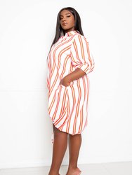 Bubble Hem Stripe Shirt Dress - Orange Stripe