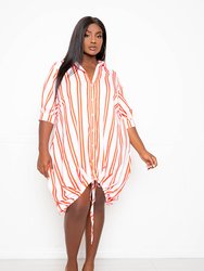 Bubble Hem Stripe Shirt Dress - Orange Stripe