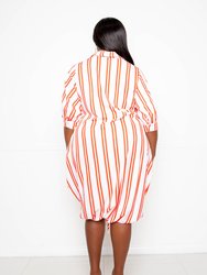 Bubble Hem Stripe Shirt Dress - Orange Stripe