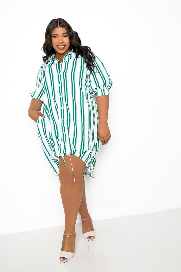 Bubble Hem Stripe Shirt Dress