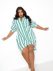 Bubble Hem Stripe Shirt Dress - Green Stripe