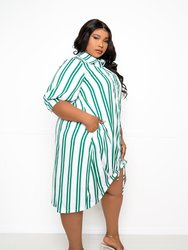 Bubble Hem Stripe Shirt Dress