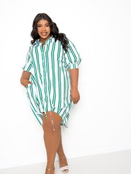 Bubble Hem Stripe Shirt Dress