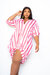 Bubble Hem Stripe Shirt Dress - Pink Stripe
