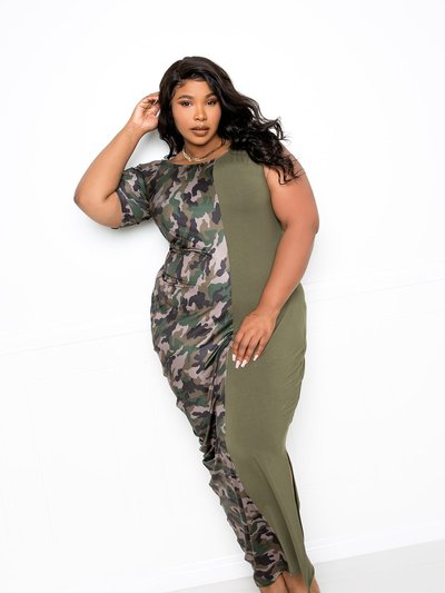 Buxom Couture Camo Colorblock One-Shoulder Maxi Dress product