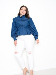 Denim Peplum Blouse - Dark denim