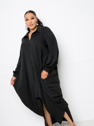 Drapy Shirt Maxi Dress - Black