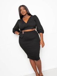 Everyday Cropped Top and Skirt Matching Set - Black