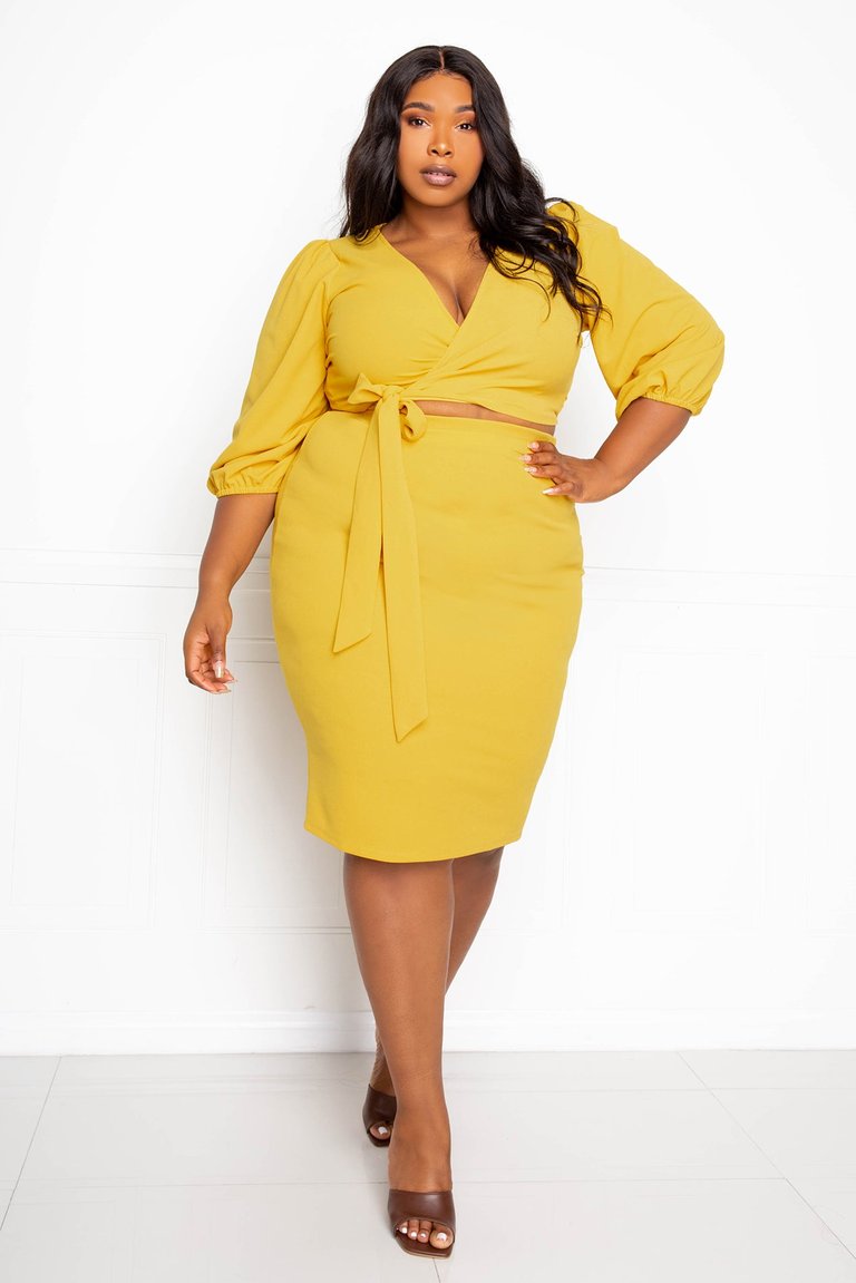 Everyday Cropped Top and Skirt Set - Mustard Yellow