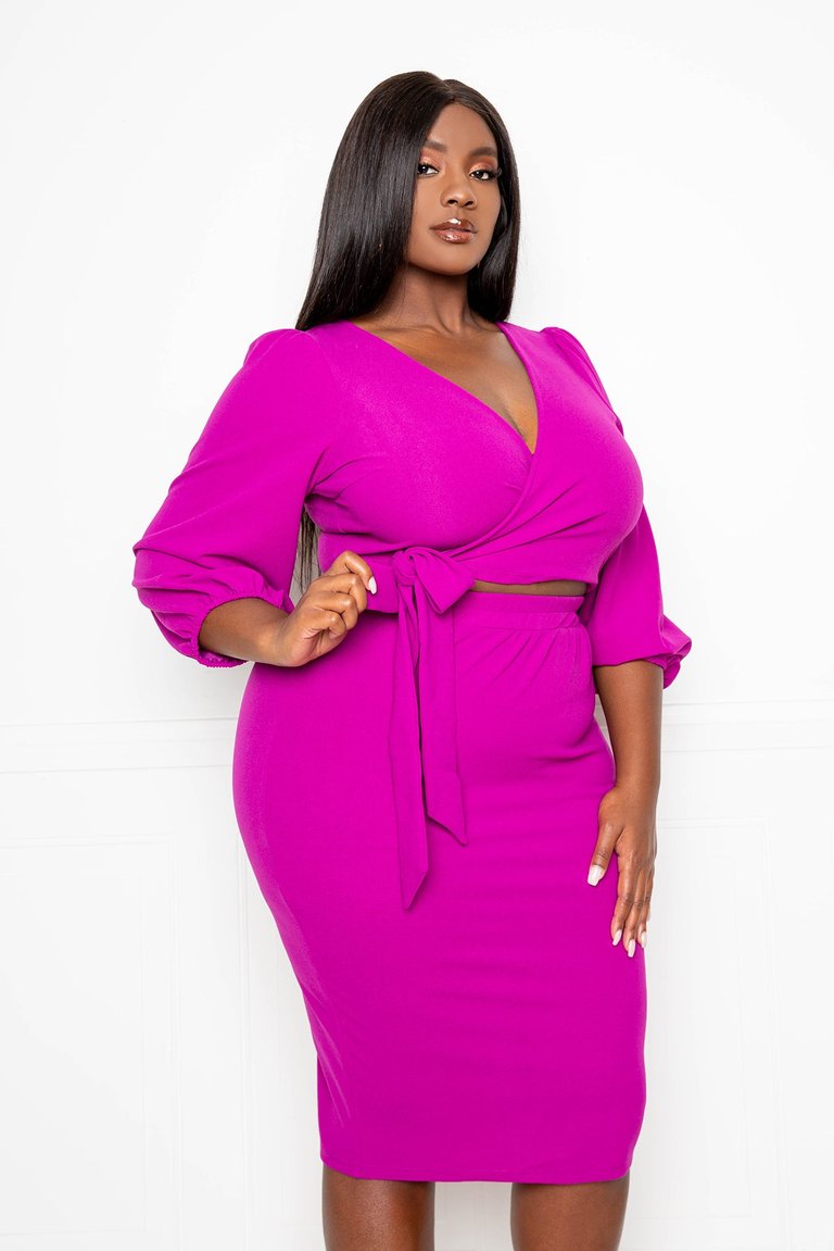 Everyday Cropped Top and Skirt Set - Magenta