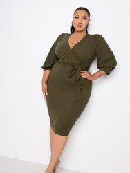 Everyday Wrap Midi Dress - Olive Green