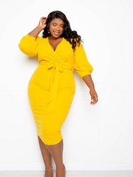 Everyday Wrap Midi Dress - Mustard Yellow