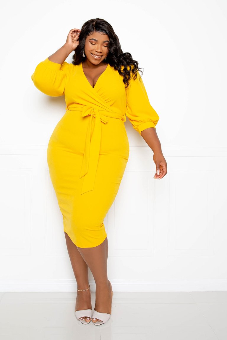 Everyday Wrap Midi Dress - Mustard Yellow