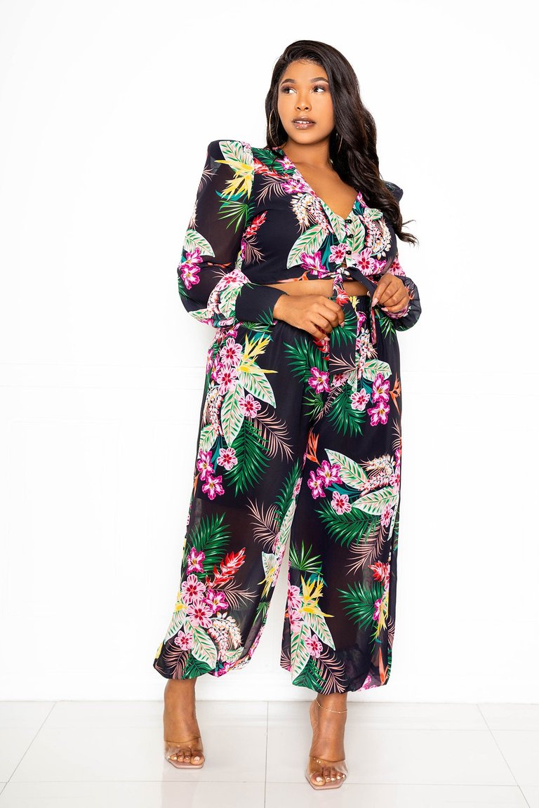 Floral Blouse and Pants Set