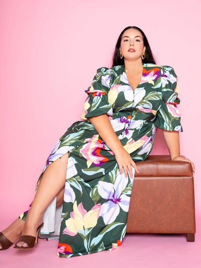 Buxom Couture Floral Button-up Dress with Sleeve Accent product