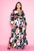 Floral Pleated Maxi Dress with Belt - Black Floral