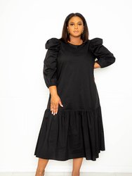 Flutter Hem Midi Dress - Black