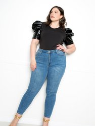 Leather Effect Sleeve Top - Black