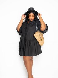Linen Flutter Mini Dress - Black