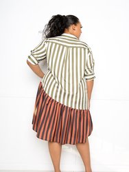 Patchwork Stripe Shirt Dress