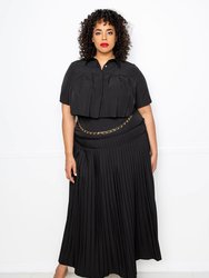Pleated Cropped Top and Skirt Set - Black