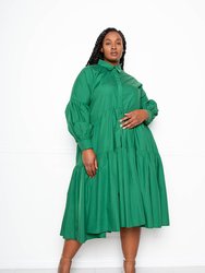 Puff Sleeved Tiered Shirt Dress