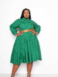 Puff Sleeved Tiered Shirt Dress