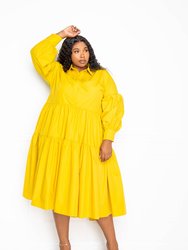 Puff Sleeved Tiered Shirt Dress