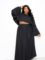 Ruffle Crop Top and Maxi Skirt Set - Black