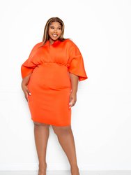 Scuba Cape Sleeve Bodycon Midi Dress - Orange