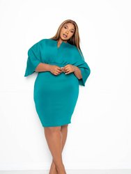 Scuba Cape Sleeve Bodycon Midi Dress