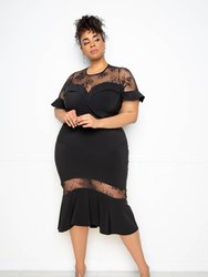 Sweetheart Mermaid Dress with Lace Insert - Black