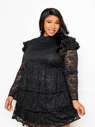 Tiered Lace Mini Dress - Black