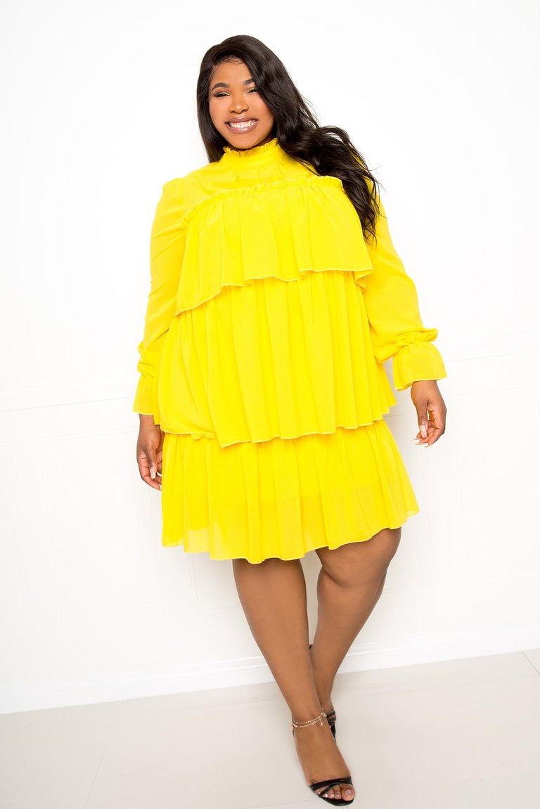 Tiered Mini Dress - Yellow