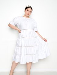 Tiered Poplin Dress - White