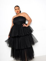 Tiered Tulle Tube Dress - Black