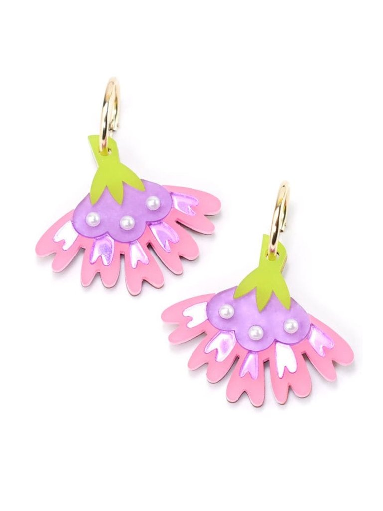 Cosmos Flower Earrings in Pink - Pink