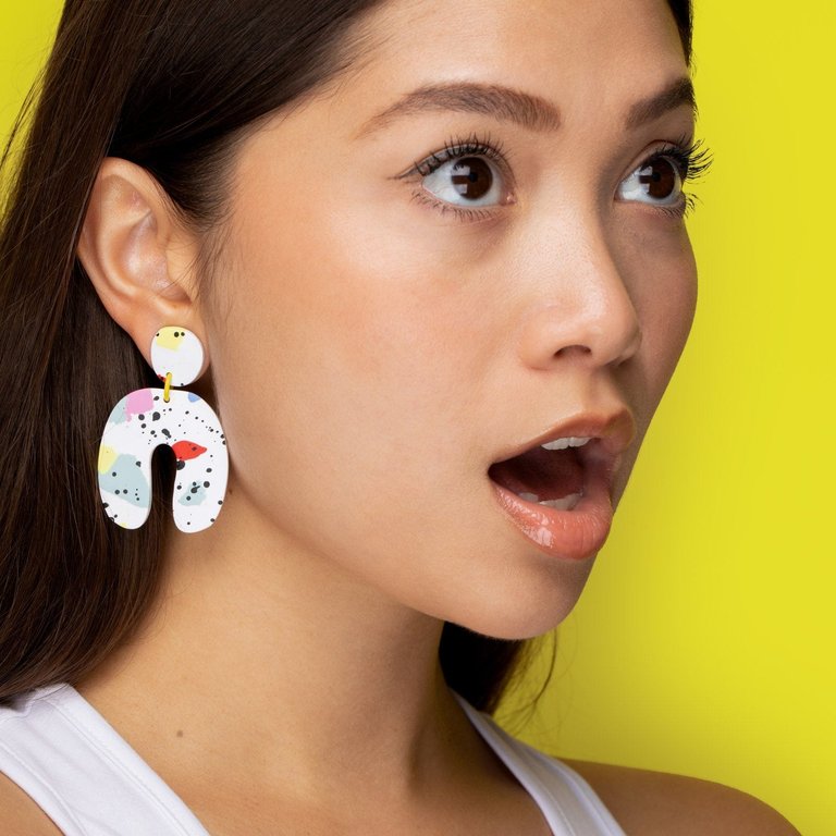 Dangly Arch earrings in Paint Splatter