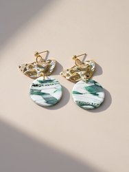 Green Marble and gold dangly earrings