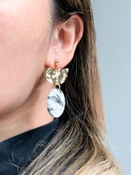 Green Marble and gold dangly earrings