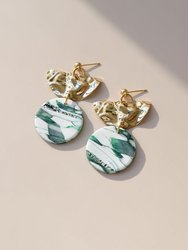 Green Marble and gold dangly earrings