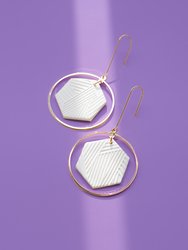 Hex Halo white and gold dangly earrings