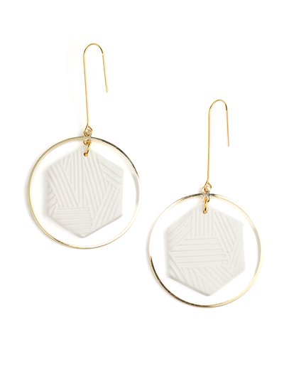By Chavelli Hex Halo white and gold dangly earrings product